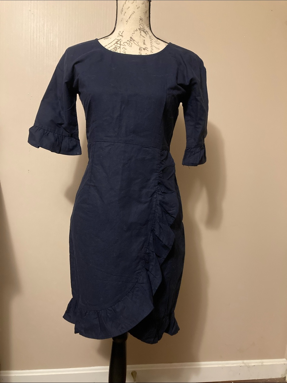 Navy Ruffled Sheath Dress - Classic Women's Dress